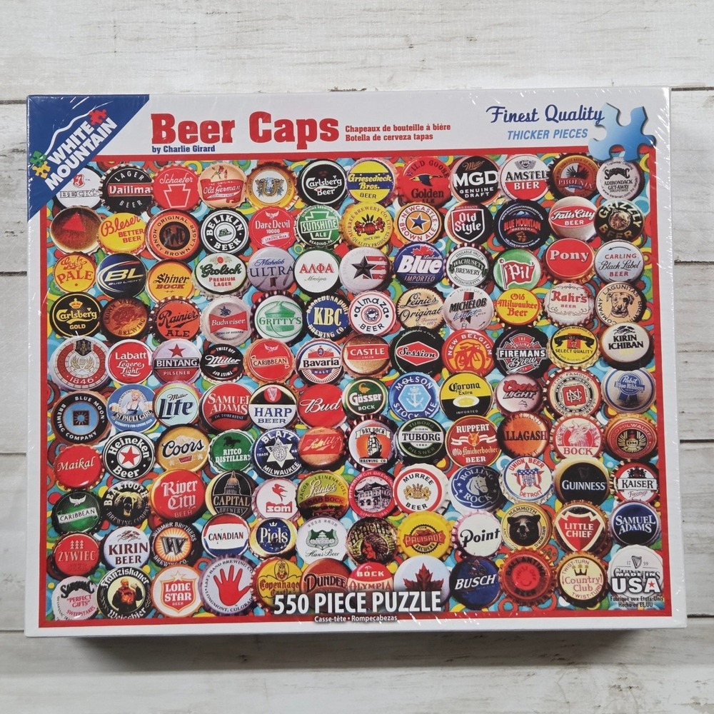 Jigsaw 550pc Multi Beer Caps Charlie Girard Collage White Mountain Puzzles